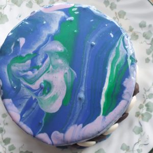 Blue and Green Mirror Glaze Cake